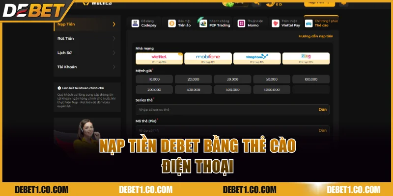 Nạp tiền DEBET qua 4 phương thức hiện có tại nhà cái 